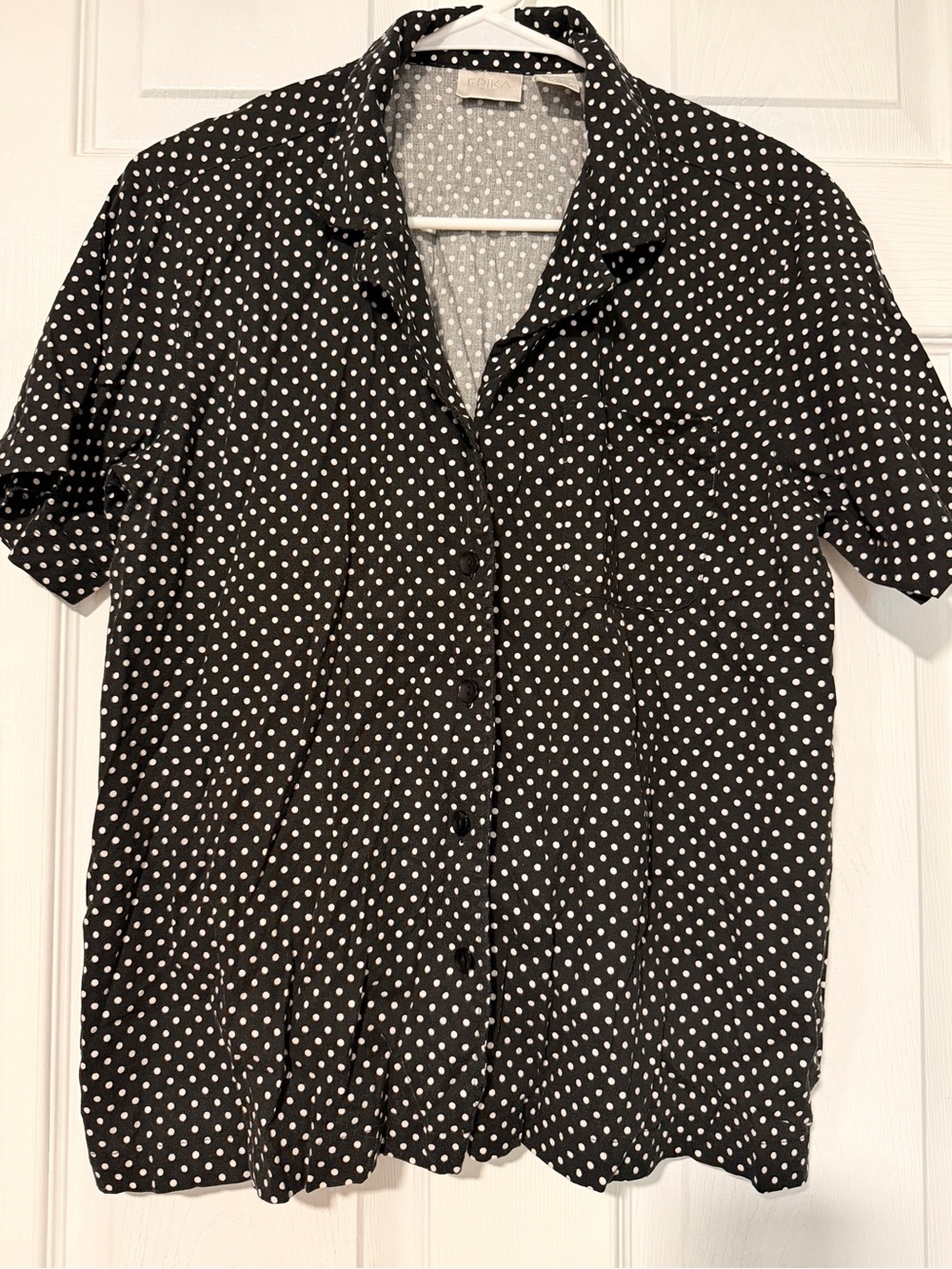 Erika Black Short-Sleeve Polka Dot Button-Down Shirt